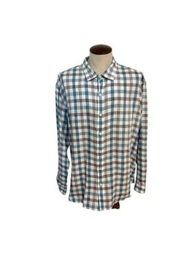 Tommy Bahama Mens Blue & White Plaid Button-Up Shirt 100% Linen Shirt XXL